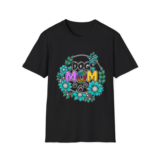 Dog Mom T-Shirt — Colorful Floral Paw Print Tee for Pet Lovers