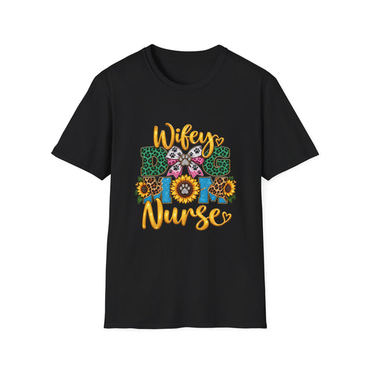 Wifey Dog Mom Nurse T‑Shirt — Floral Leopard Pet Lover Tee