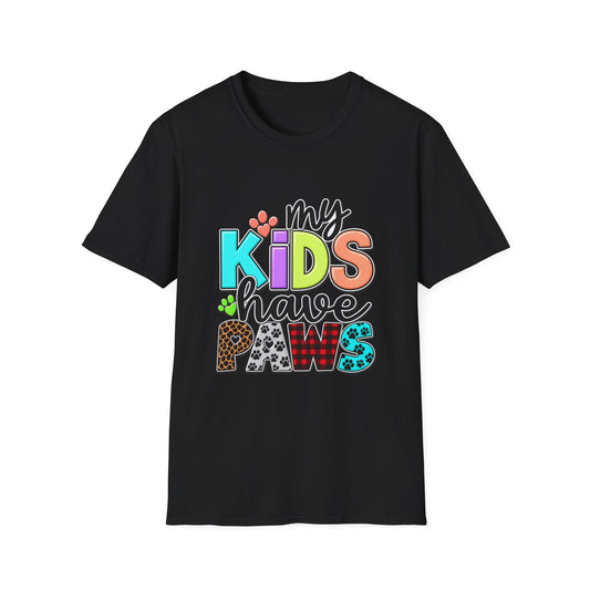 My Kids Have Paws T-Shirt — Colorful Pet Parent Mom Tee
