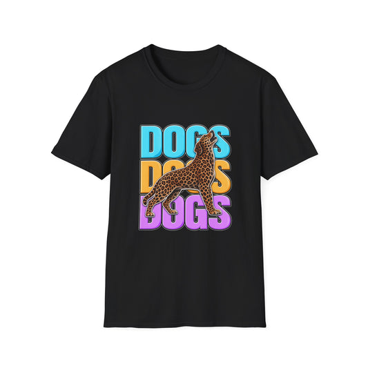 Dogs Retro Graphic T-Shirt — Colorful Leopard Print Design