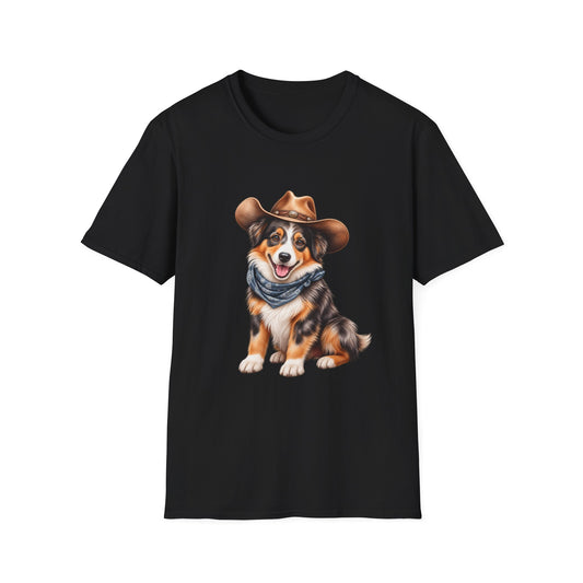 Cowboy Dog T-Shirt — Cute Australian Shepherd in Hat