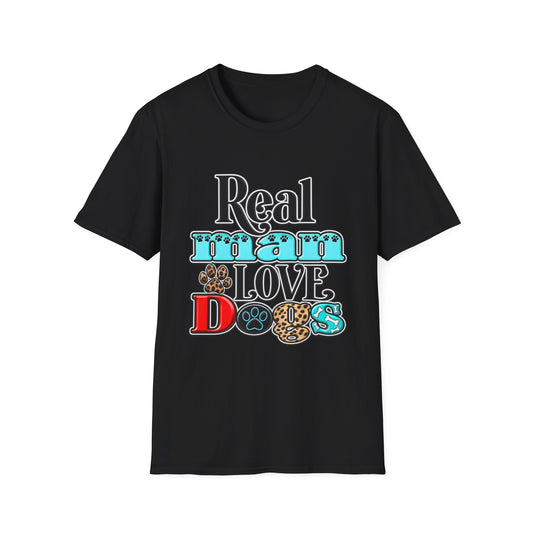 Real Man Loves Dogs T-Shirt — Vintage Paw Print Graphic