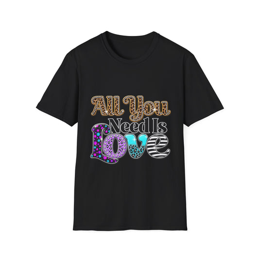 T-Shirt — "All You Need Is Love" Retro Leopard & Neon Heart Graphic Tee