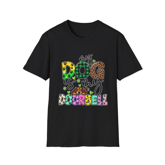 My Dog Is My Doorbell T-Shirt — Colorful Paw Print Dog Lover Tee