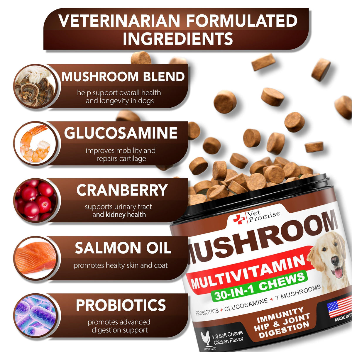 Turkey Tail Mushroom Supplement Chews for Dogs