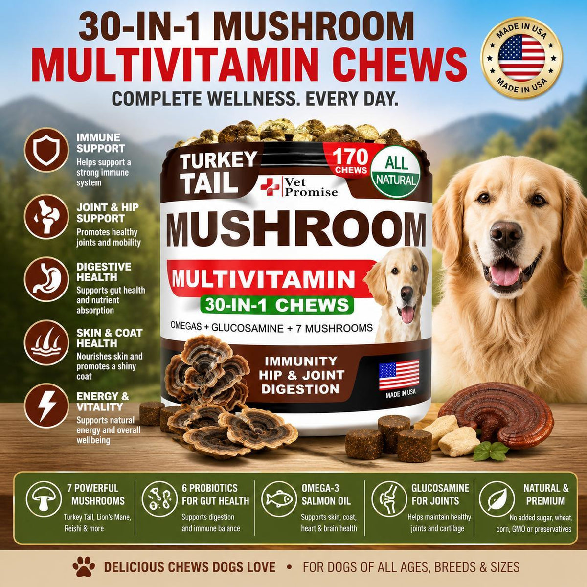 Turkey Tail Mushroom Supplement Chews for Dogs