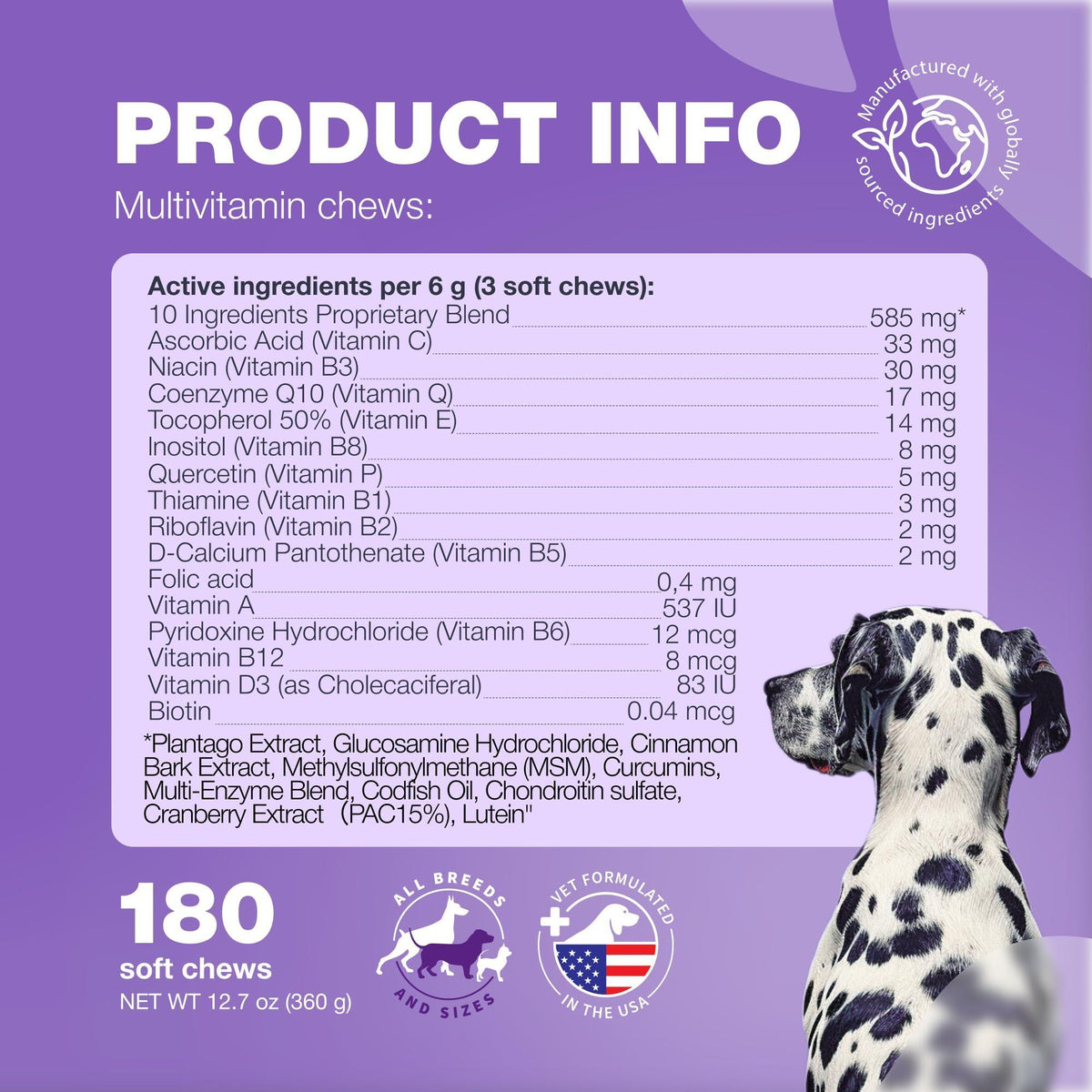 Dog Vitamins 15-in-1 Multivitamin Chews with MSM