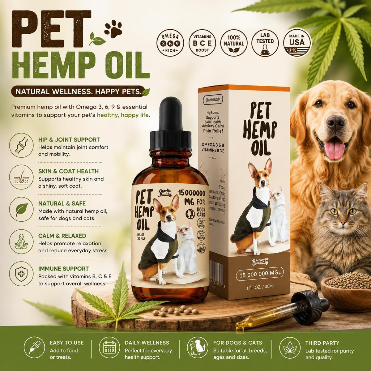 Charlie Buddy Hemp Oil for Dogs & Cats