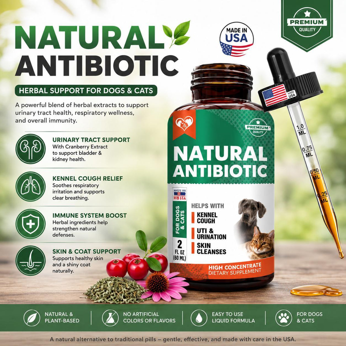 Natural Herbal Antibiotics for Cats & Dogs Support