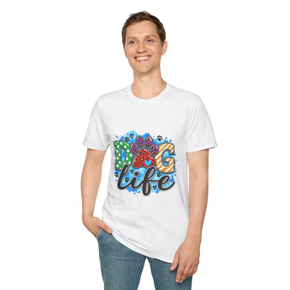 Dog Life T-Shirt — Colorful Paw Print Rescue Lover Tee