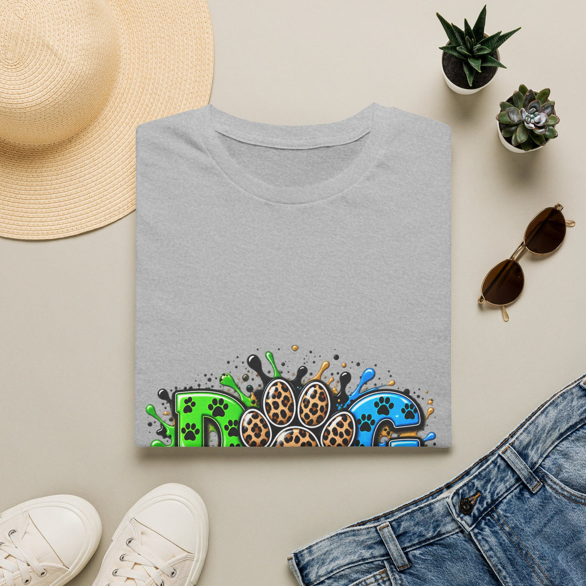 Dog Paw Splash T-Shirt Leopard Print Paw Graphic