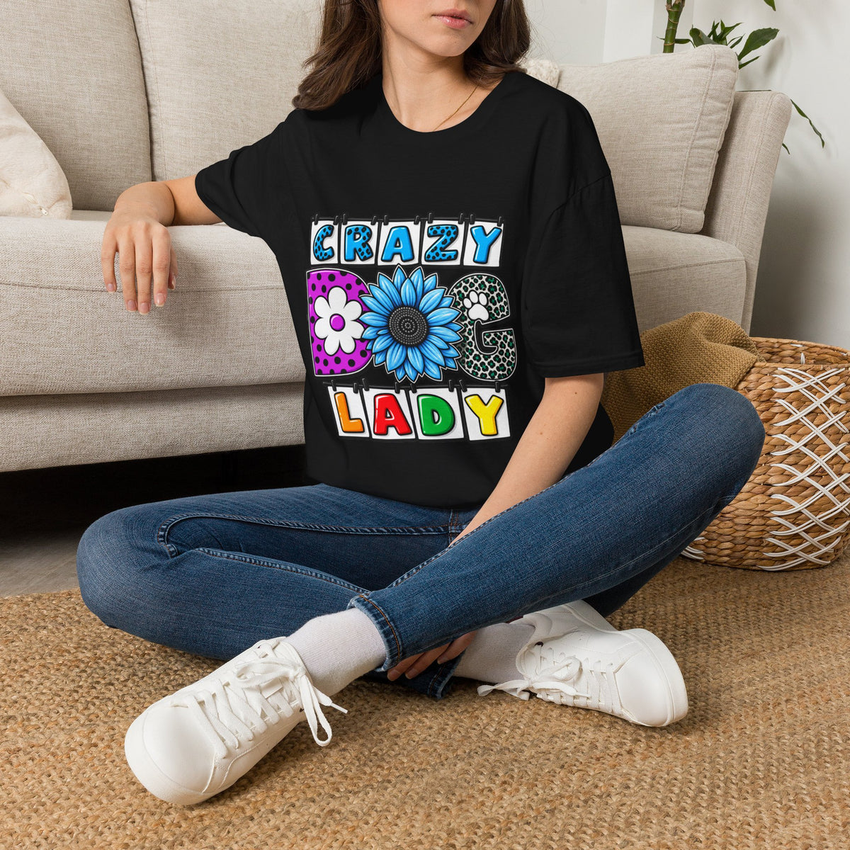 Crazy Dog Lady T-Shirt — Colorful Floral Typography