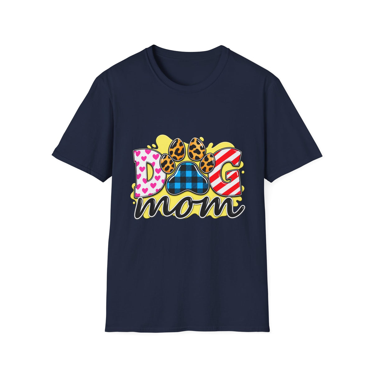 Dog Mom T‑Shirt — Colorful Paw Print Design
