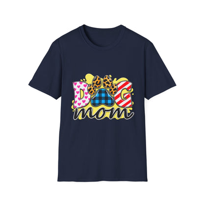 Dog Mom T‑Shirt — Colorful Paw Print Design