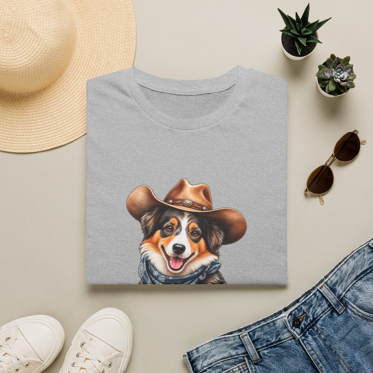 Cowboy Dog T-Shirt — Cute Australian Shepherd in Hat