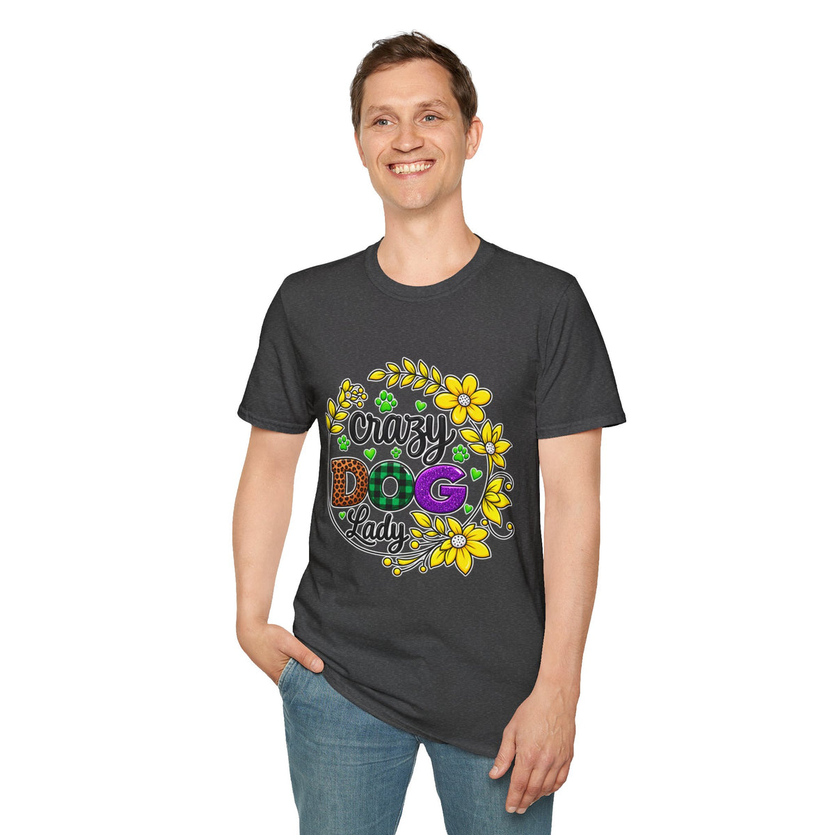 Crazy Dog Lady T-Shirt — Floral Paw Print Women's Tee