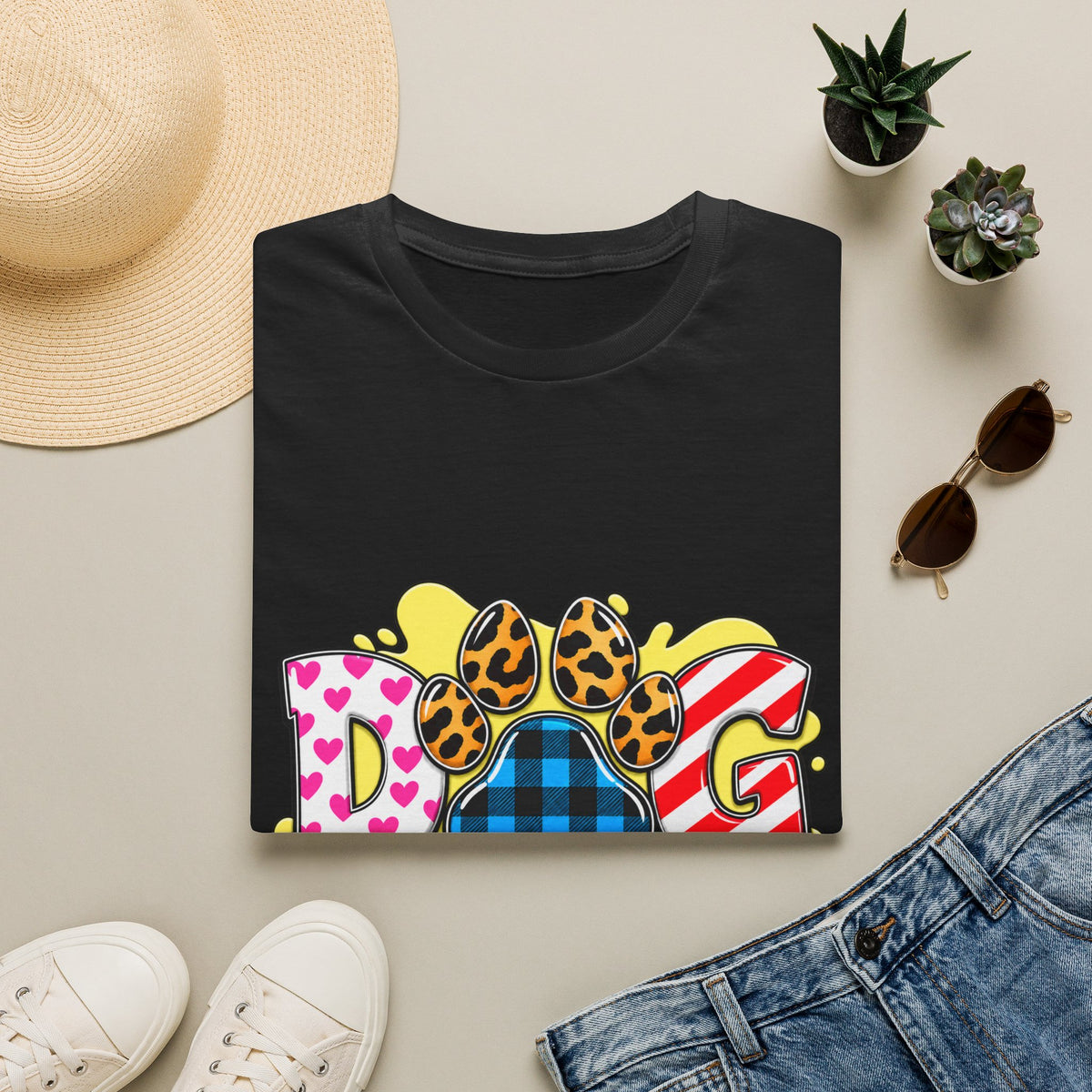 Dog Mom T‑Shirt — Colorful Paw Print Design