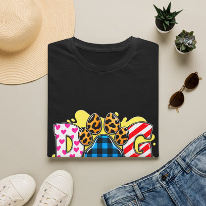 Dog Mom T‑Shirt — Colorful Paw Print Design