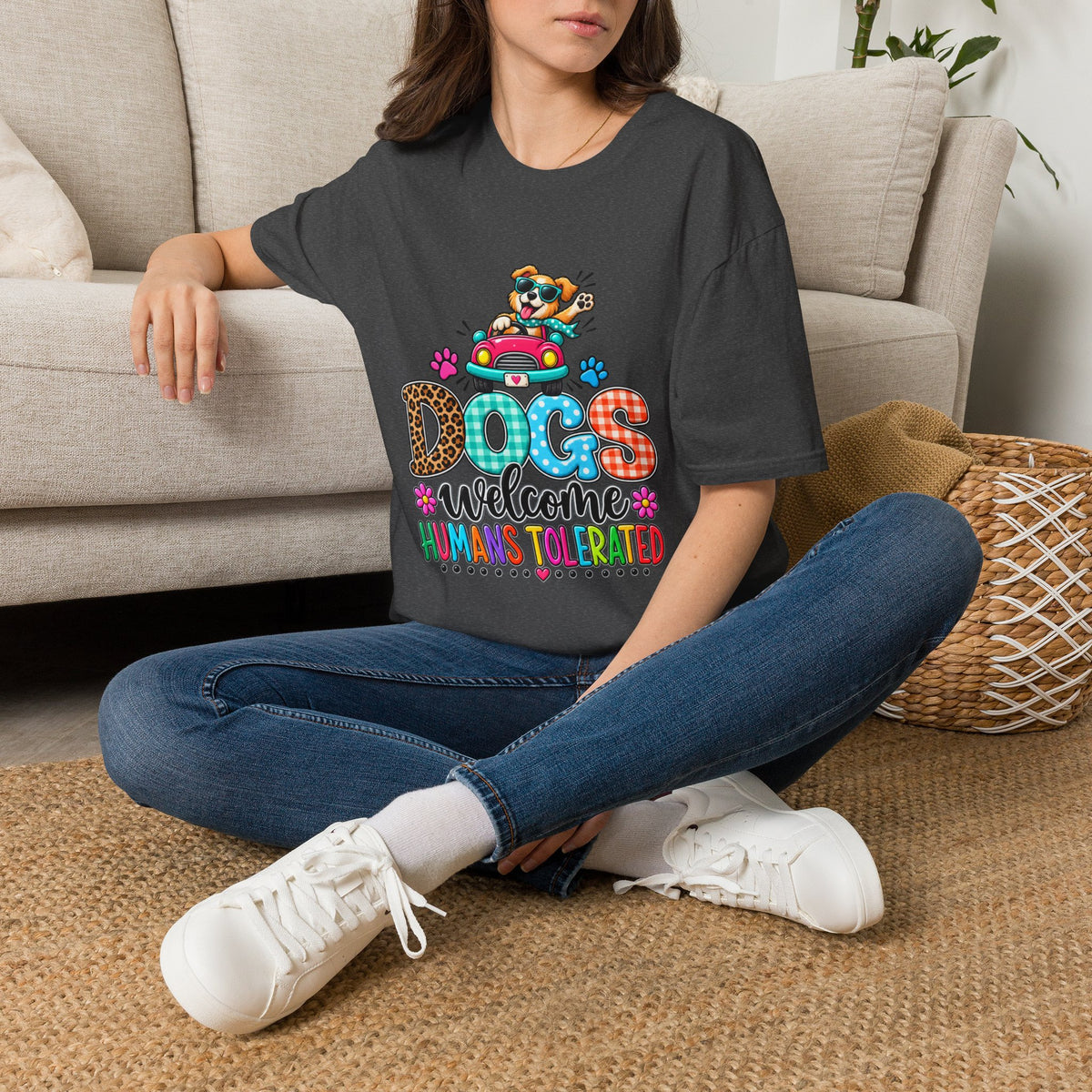 Dogs Welcome Graphic T-Shirt — Cute Puppy Car Design