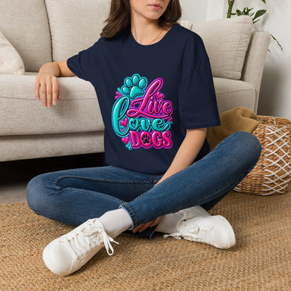 T-Shirt — Live Love Dogs Colorful Paw Graphic