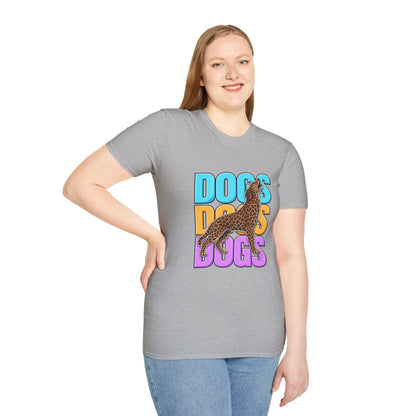 Dogs Retro Graphic T-Shirt — Colorful Leopard Print Design