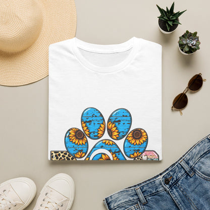 Sunflower Paw Print T-Shirt — Blue Rustic Pet Lover Tee