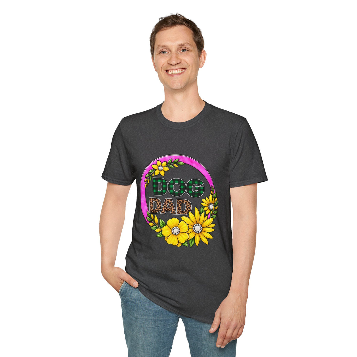 Dog Dad T‑Shirt — Floral Plaid Pet Lover Tee