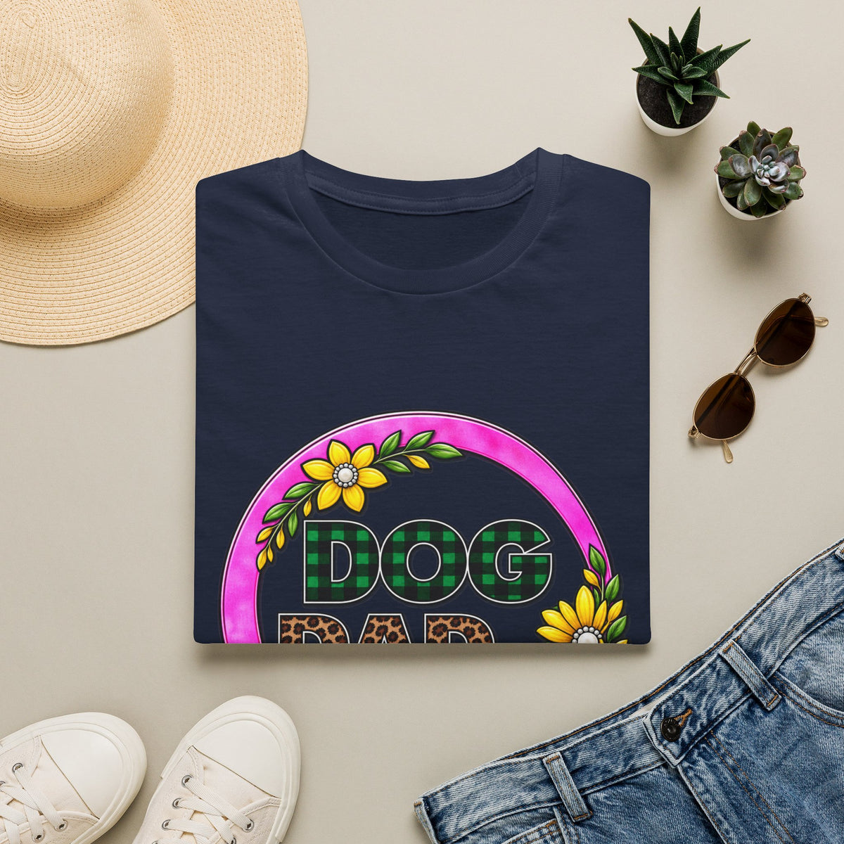 Dog Dad T‑Shirt — Floral Plaid Pet Lover Tee