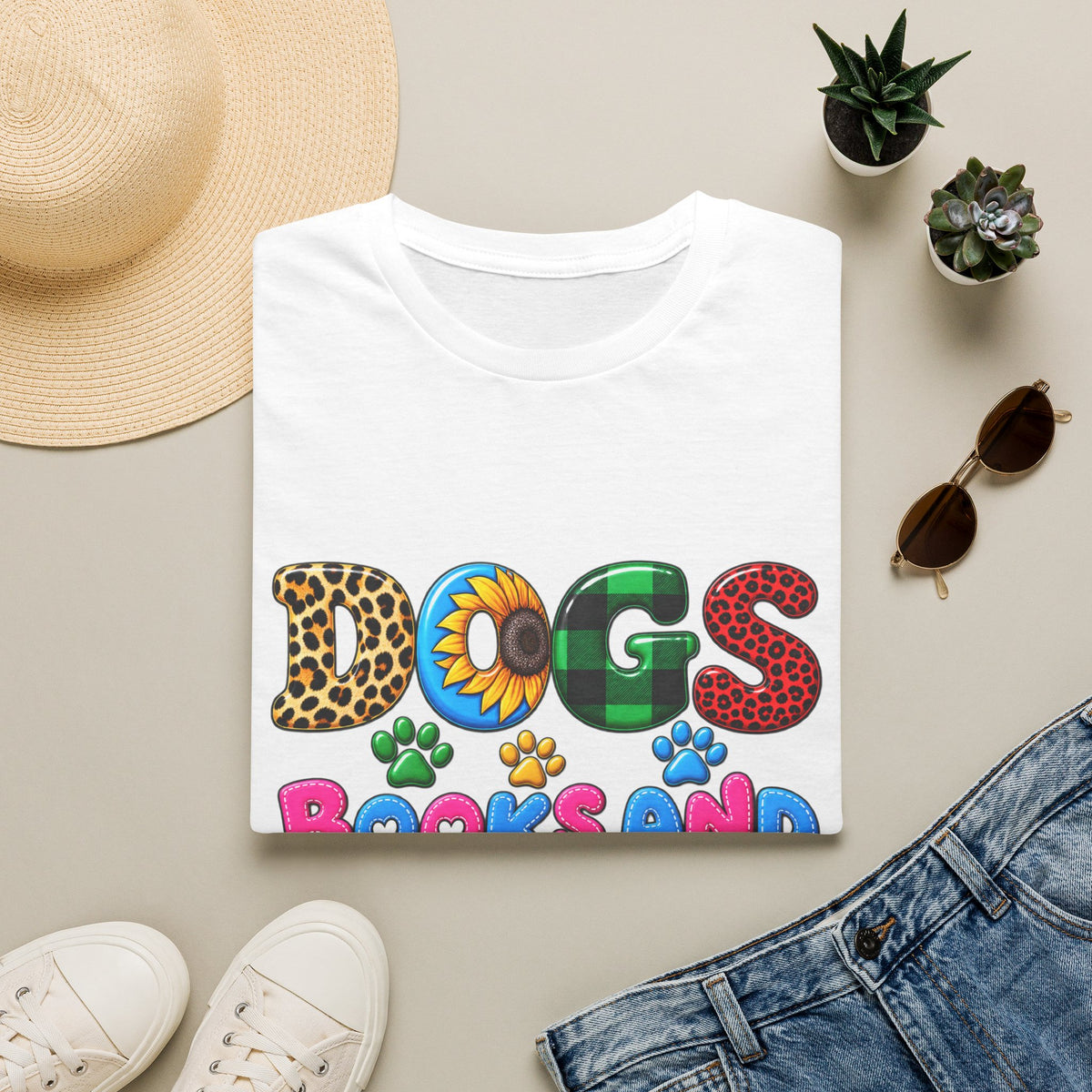 T-Shirt — Dogs, Books and Coffee Graphic Tee