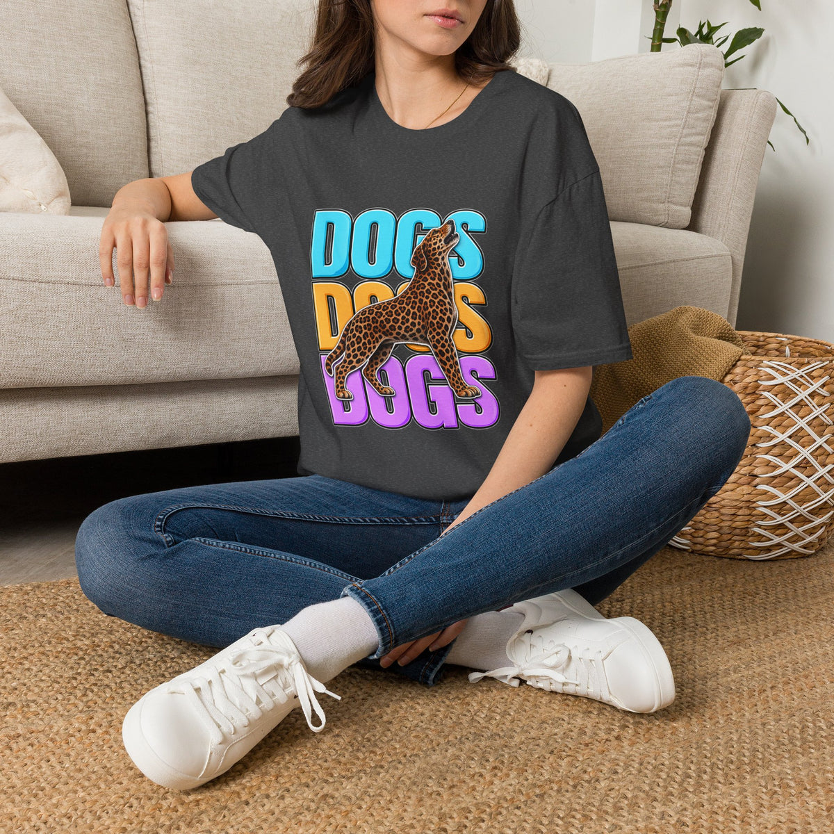 Dogs Retro Graphic T-Shirt — Colorful Leopard Print Design