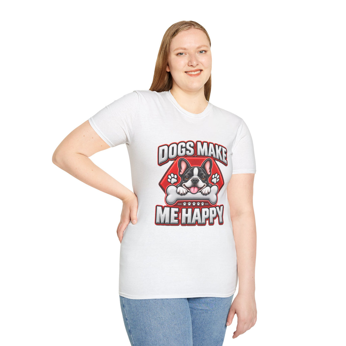 Dogs Make Me Happy T-Shirt - Cute French Bulldog Pet Lover Tee