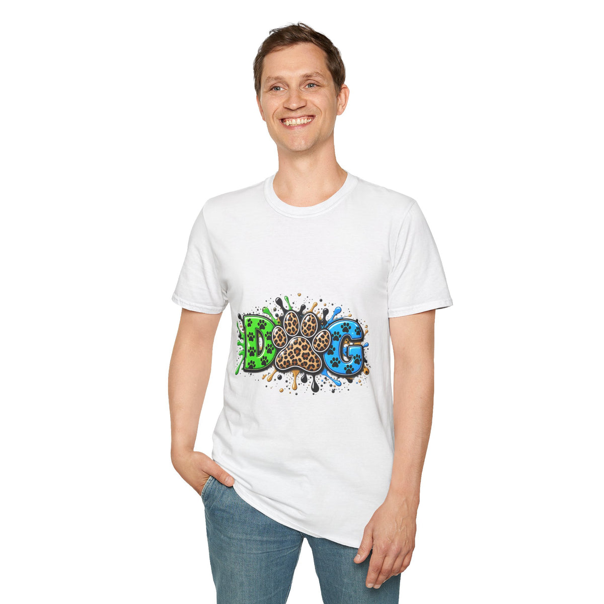 Dog Paw Splash T-Shirt Leopard Print Paw Graphic