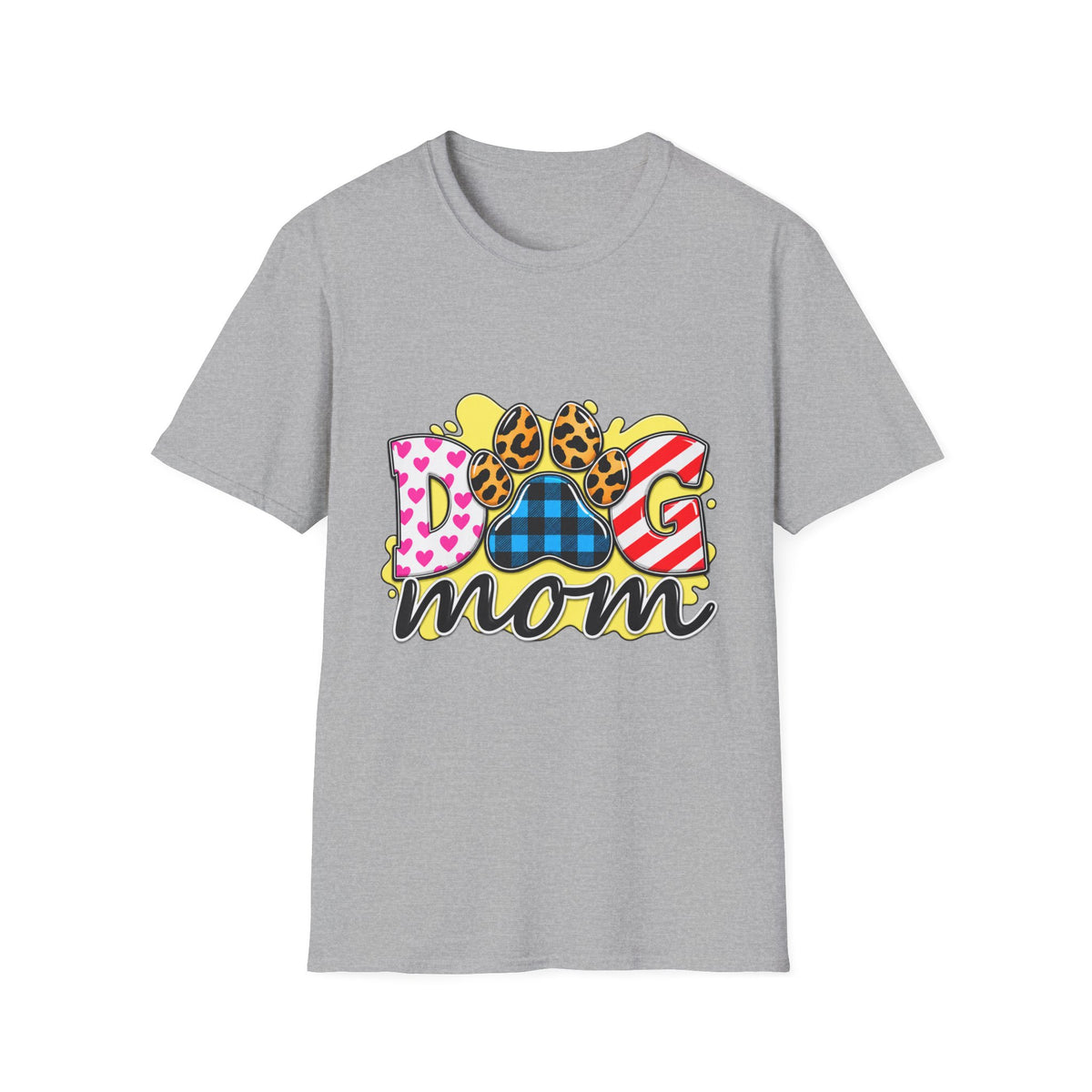 Dog Mom T‑Shirt — Colorful Paw Print Design