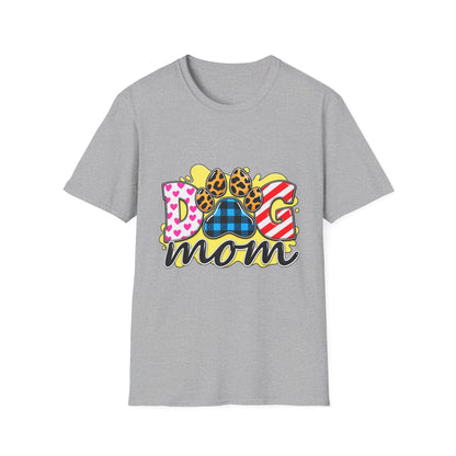 Dog Mom T‑Shirt — Colorful Paw Print Design