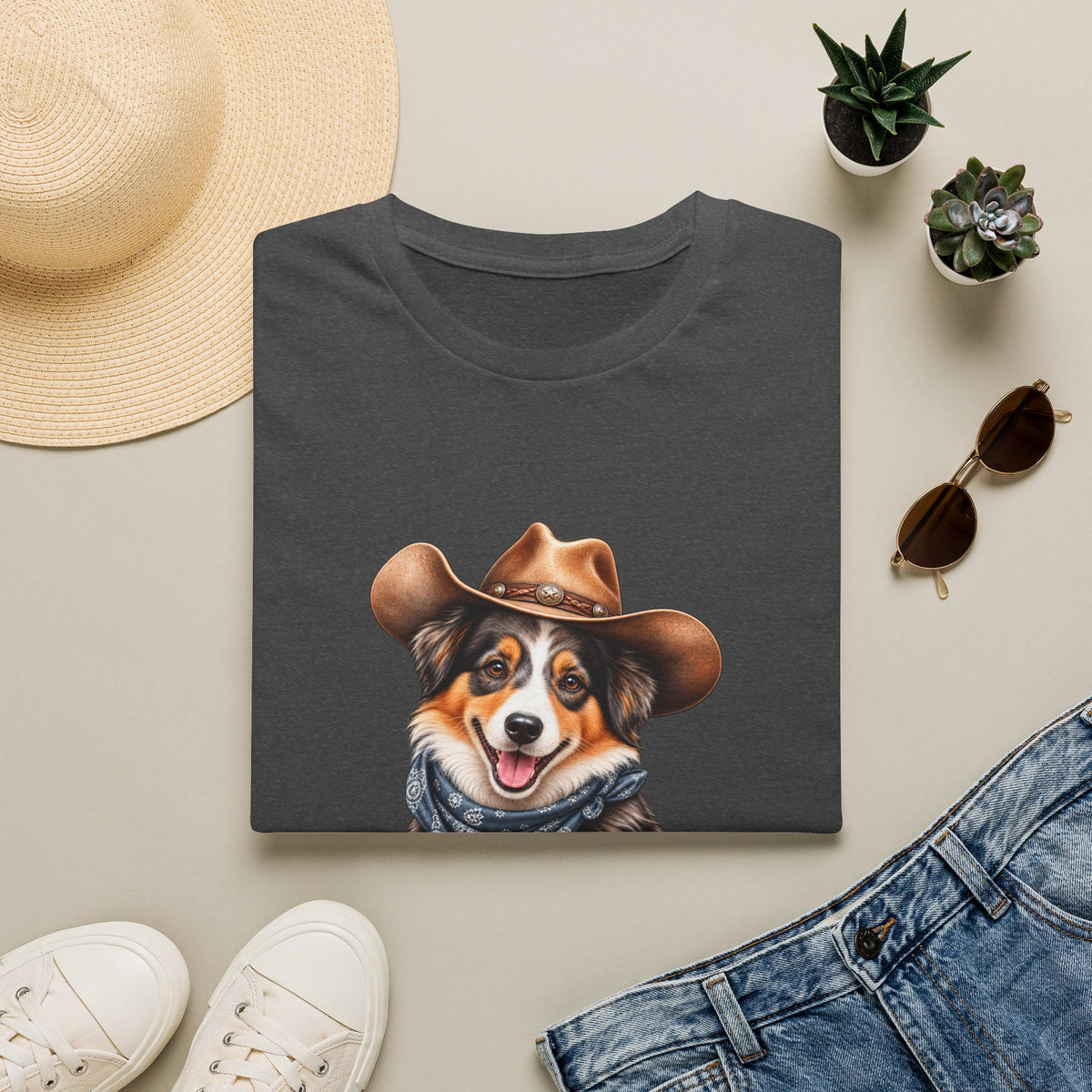 Cowboy Dog T-Shirt — Cute Australian Shepherd in Hat