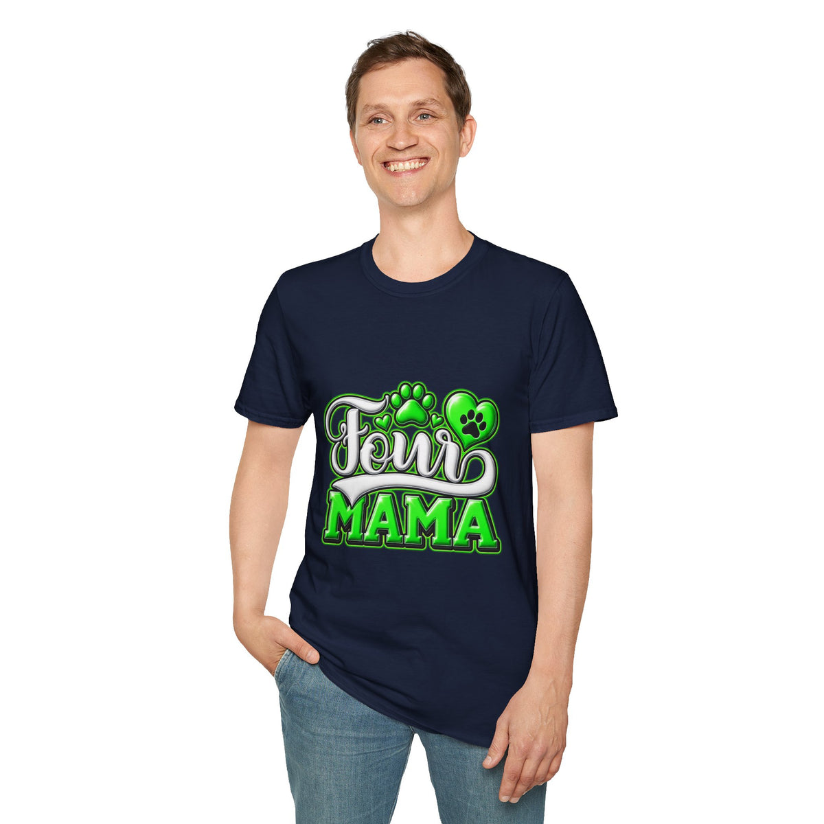 Dog Mama T-Shirt — "Fur Mama" Green Paw Print Tee