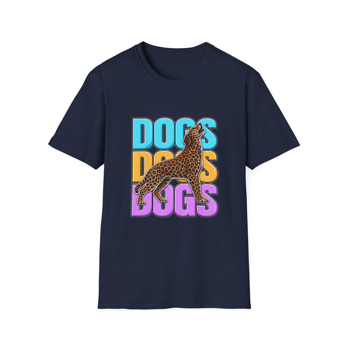 Dogs Retro Graphic T-Shirt — Colorful Leopard Print Design