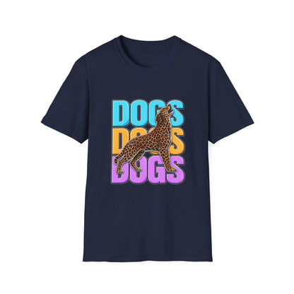 Dogs Retro Graphic T-Shirt — Colorful Leopard Print Design