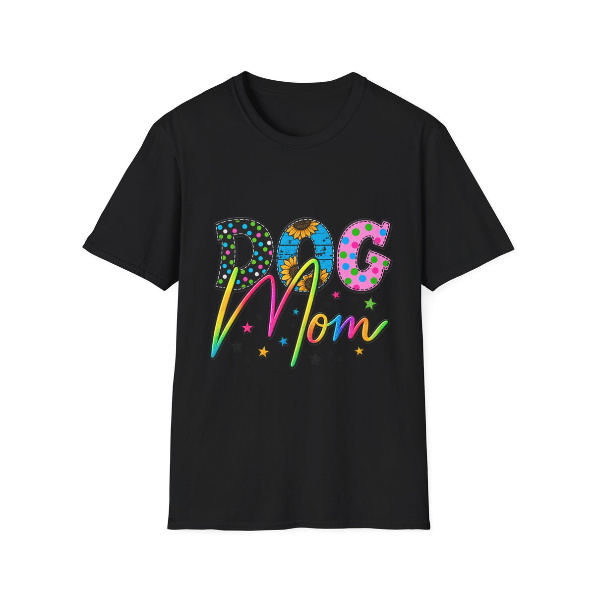 Dog Mom T-Shirt  Colorful Floral & Polka Dot Graphic