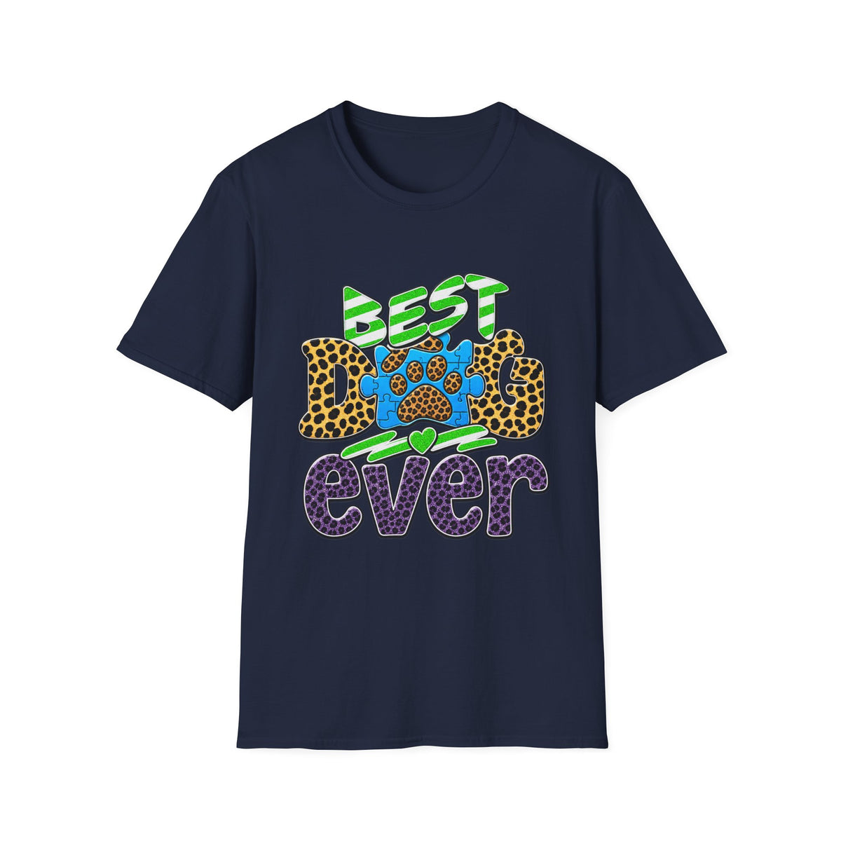 Best Dog Ever T-Shirt — Colorful Leopard & Paw Graphic