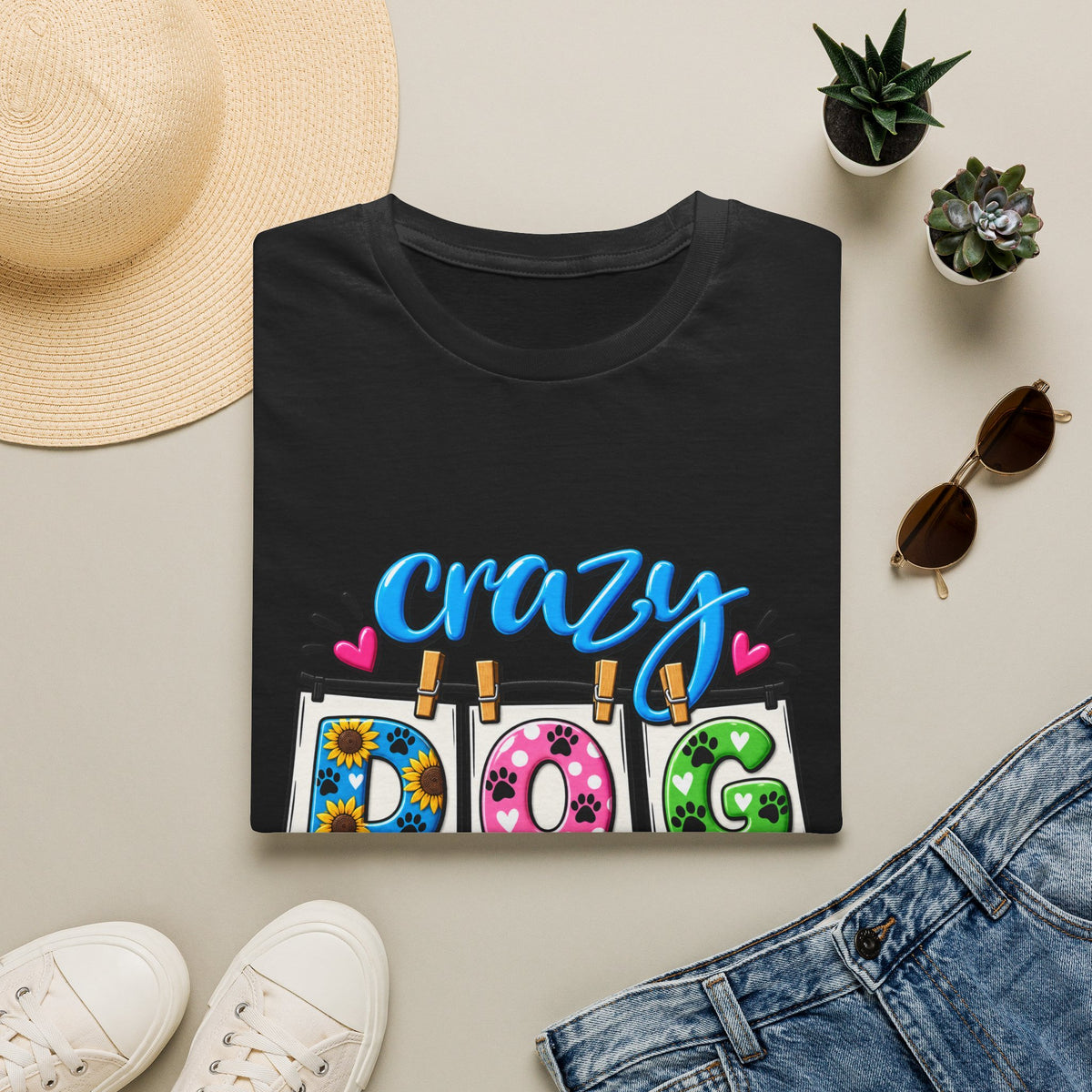 Crazy Dog Lady T-Shirt — Cute Floral & Paw Print Design