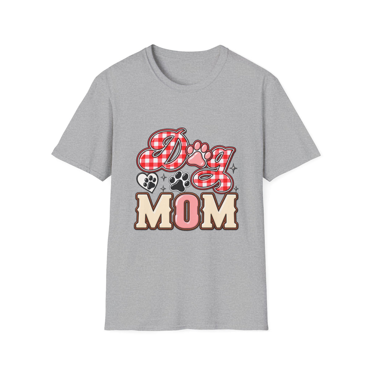 Dog Mom T-Shirt — Red Gingham Paw Graphic Tee