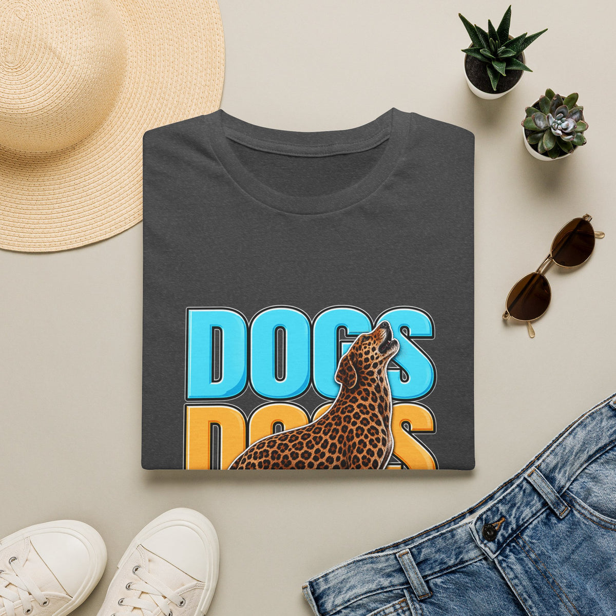 Dogs Retro Graphic T-Shirt — Colorful Leopard Print Design