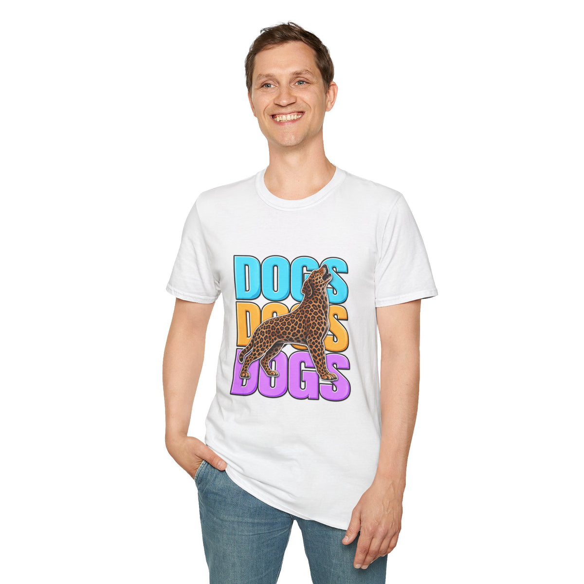 Dogs Retro Graphic T-Shirt — Colorful Leopard Print Design