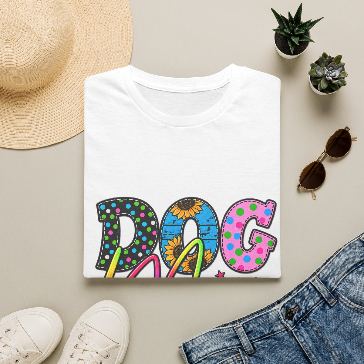 Dog Mom T-Shirt  Colorful Floral & Polka Dot Graphic