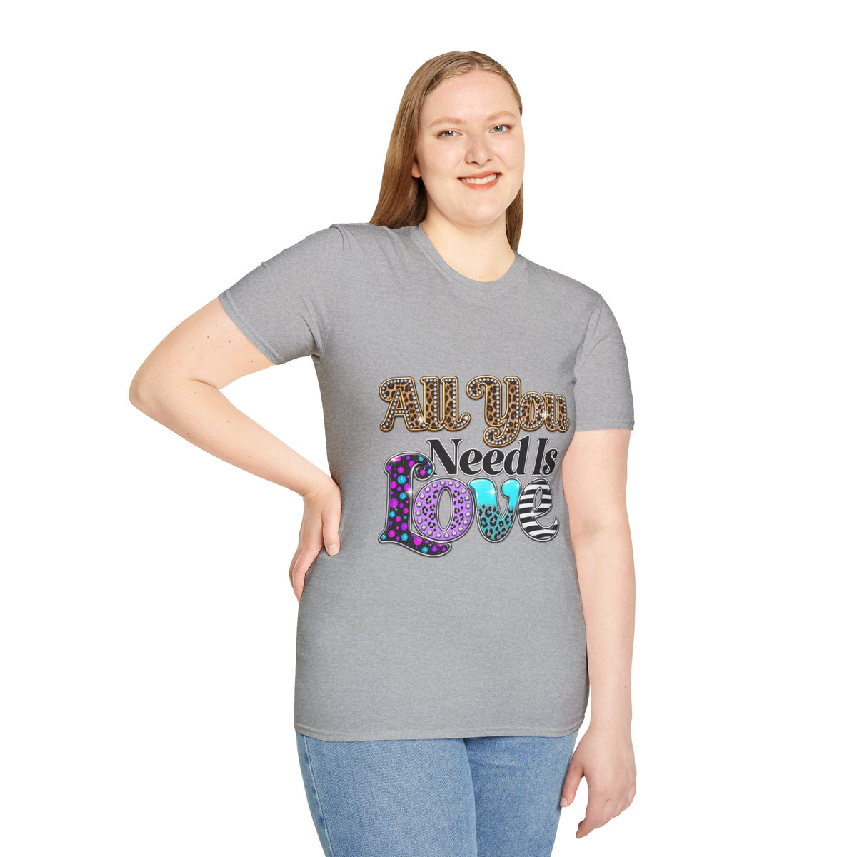 T-Shirt — "All You Need Is Love" Retro Leopard & Neon Heart Graphic Tee