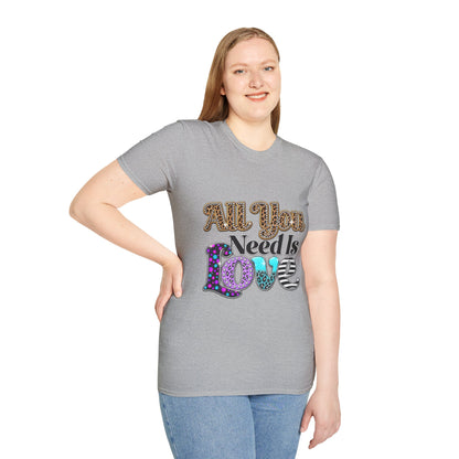T-Shirt — "All You Need Is Love" Retro Leopard & Neon Heart Graphic Tee