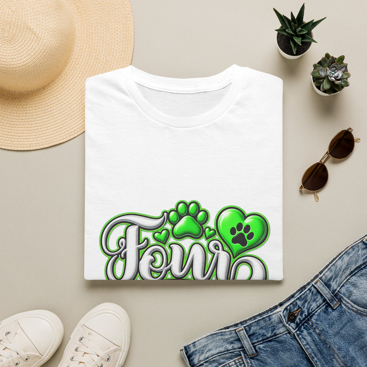 Dog Mama T-Shirt — "Fur Mama" Green Paw Print Tee