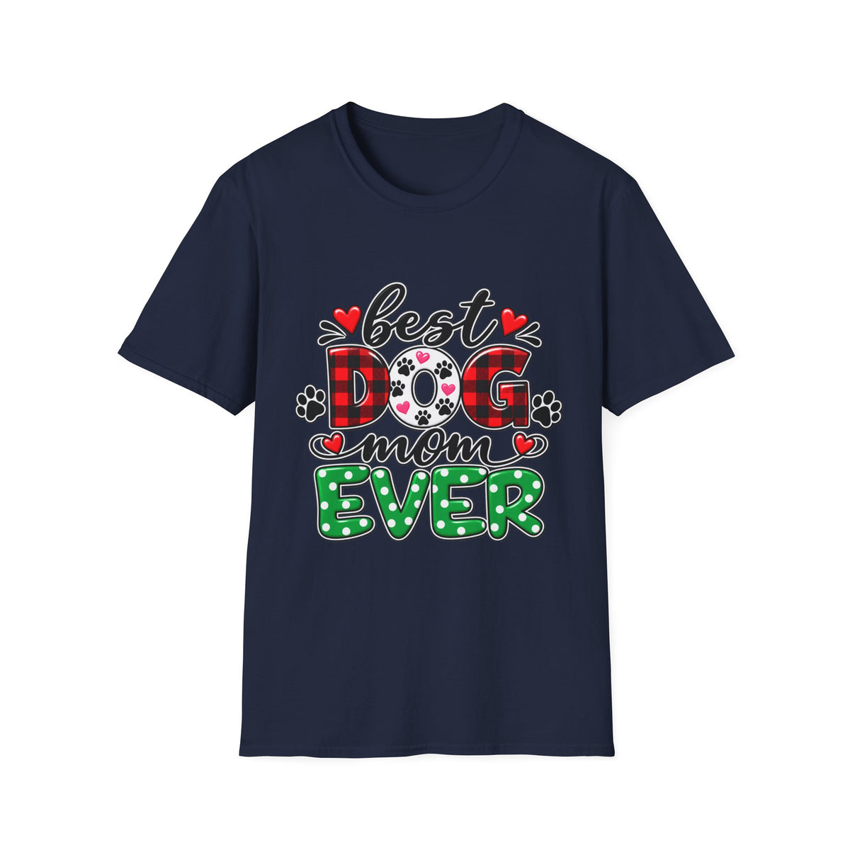 Best Dog Mom Ever T-Shirt — Plaid & Paw Print