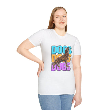 Dogs Retro Graphic T-Shirt — Colorful Leopard Print Design